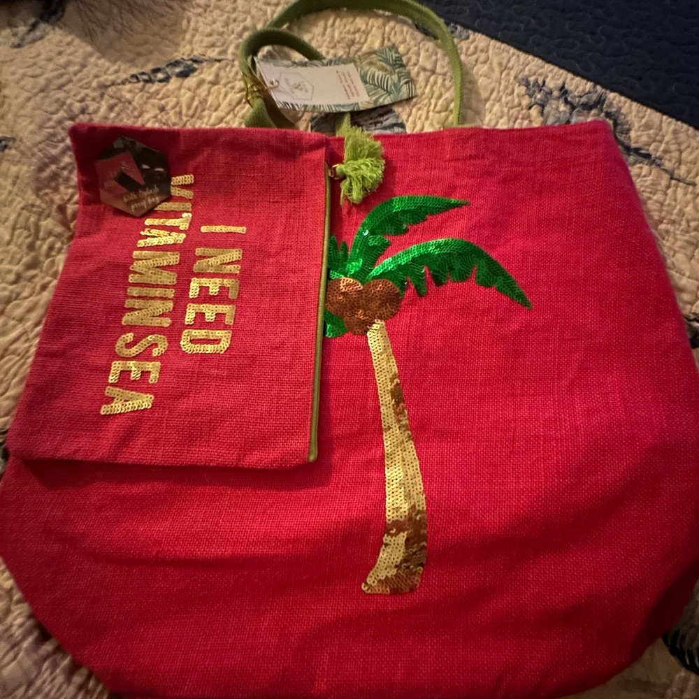 Tropical Pink Tote Bag with Palm Tree Design